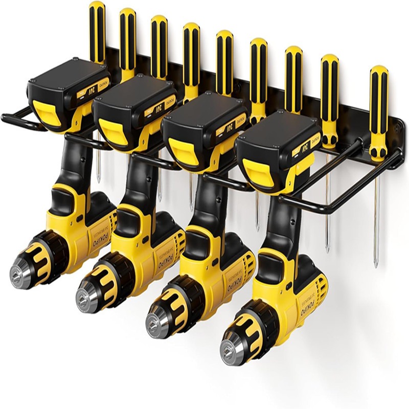Power Tools In Workshop - 4-delige wandmontage gereedschapsopbergrek van metaal, boororganizer