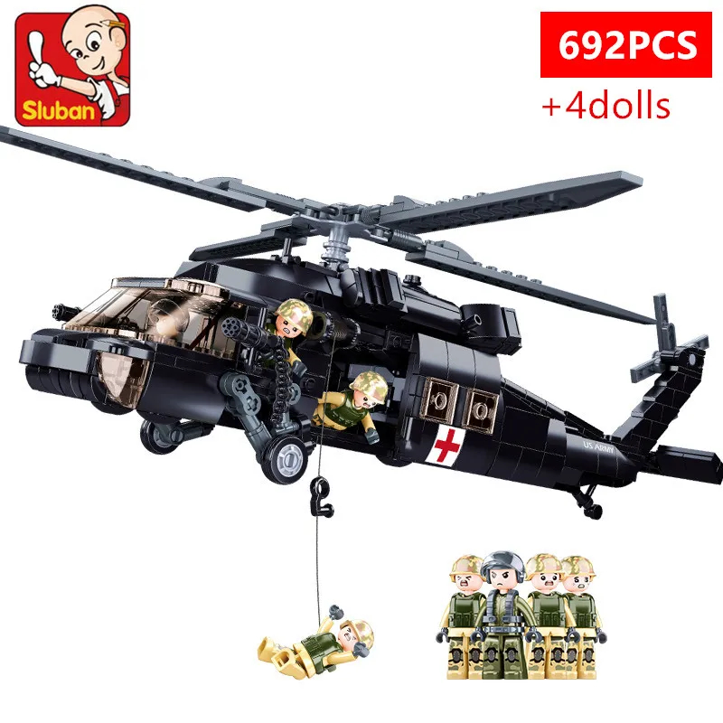 Hand Plane Block - 692PCS Militaire UH-60L Medische Reddingsvliegtuigen Bouwstenen