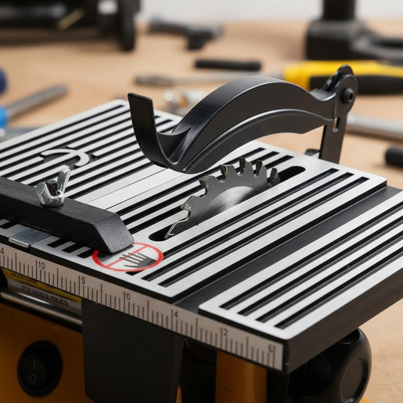Power Tools In Workshop - Mini-tafelzaag Draagbare miniatuur-bankzaag Snijmachine Geluidsarm elektrisch